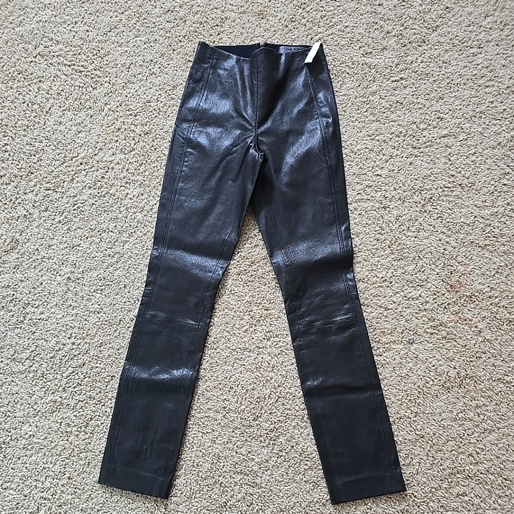 New Rag & Bone Simone Lamb Leather Ankle Skinny Pants Black Sz 00